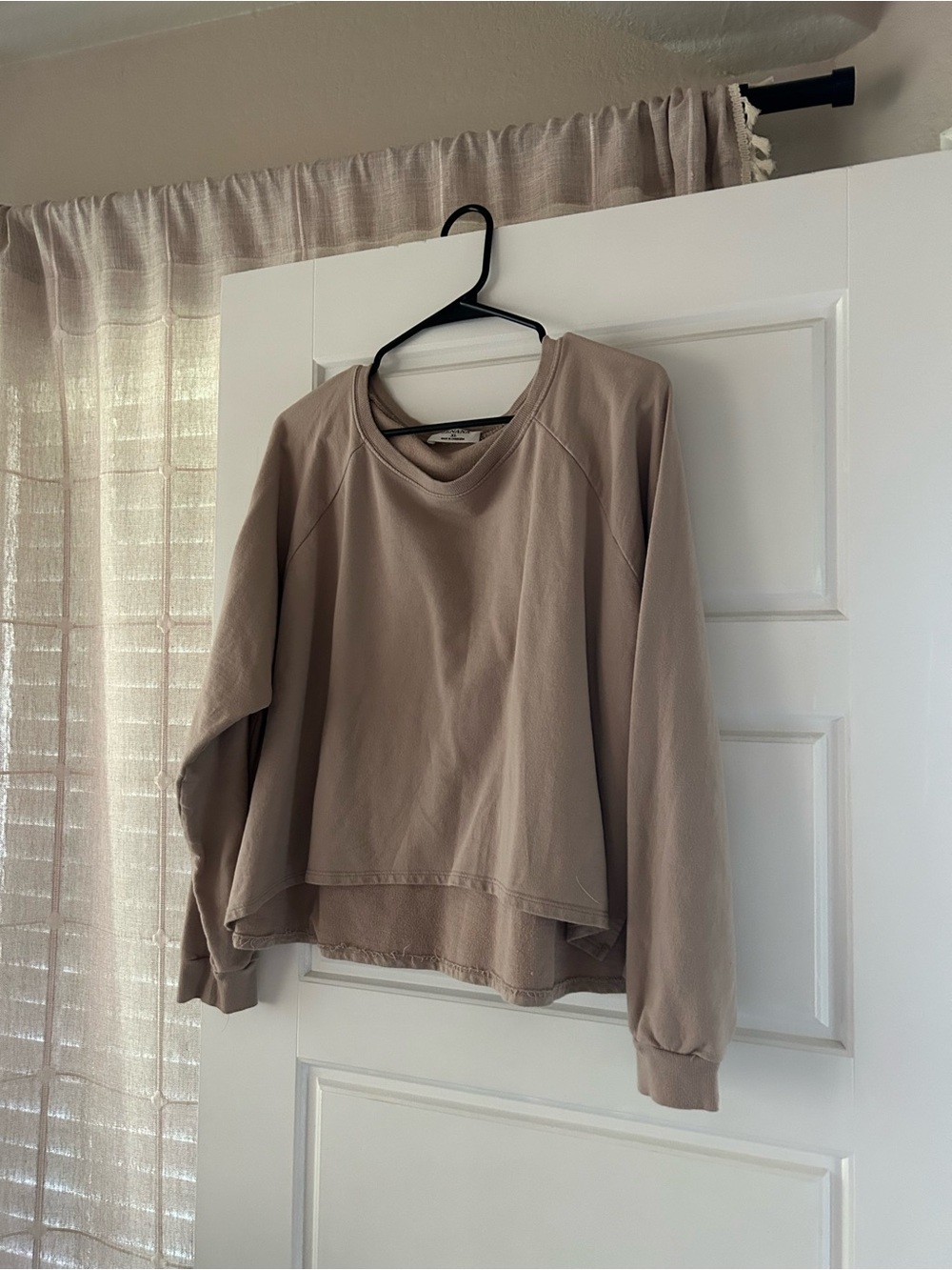 Women’s Relaxed Long-Sleeve Pullover Sweatshirt - Taupe - Cropped front